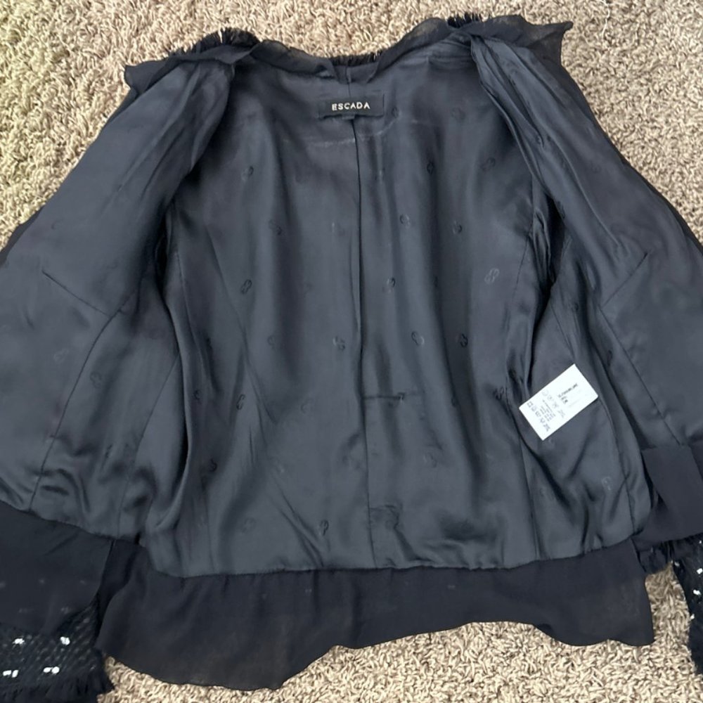 Impeccable Vintage Escada Skirt and Tweed Jacket Set Black with White Accents - Picture 8 of 11